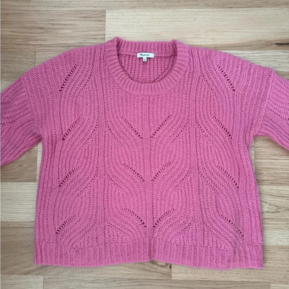 Madewell pink open stitch knit Crewneck pullover sweater Alpaca blend size XL - Picture 11 of 11